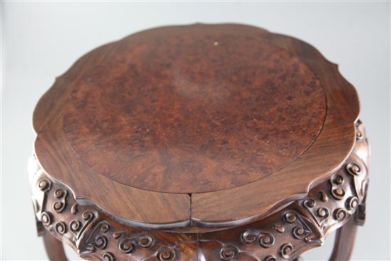 A Chinese hongmu and burr wood stand, early 20th century, height 34.5cm